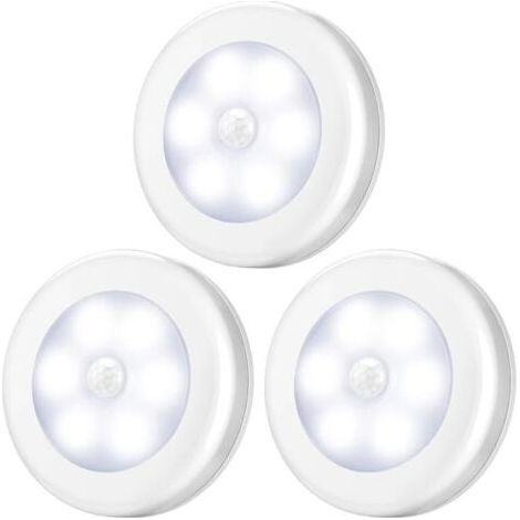 Lampe Détecteur de Mouvement LED, Alimenté par Batterie (Non Inclus), pour Placard Penderie Étagère Entrée Garage Cuisine Passage, 3 Pack Blanc (1/4)