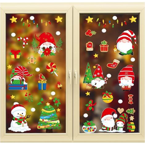 Noël Autocollants, 9 Feuilles 73 Pcs Stickers Noel Fenetre Réutilisable, Mignon Decoration Noel, Double Face Electrostatique PVC Autocollant Fenetre pour Porte, Vitrine, Verre (1/5)