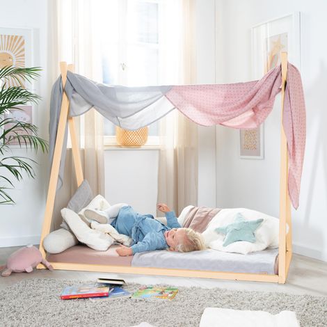 roba Lettino Montessori a Forma di Tenda 70 x 140 cm - Certificato FSC - Ecosostenibile - Robusto e Resistente - da 0 a 7 Anni - Legno di Bambù - Colore Naturale (1/4)