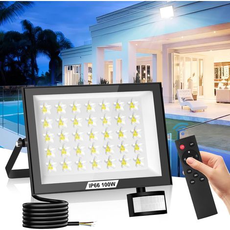 Projecteur Exterieur LED 100W à Detecteur de Mouvement avec Télécommande, 10000LM 6500K Spot LED Extérieur Super Lumineux, Lampe de Sécurité Étanchéité IP66 pour Jardin Terrasse Cour Arrière (1/5)