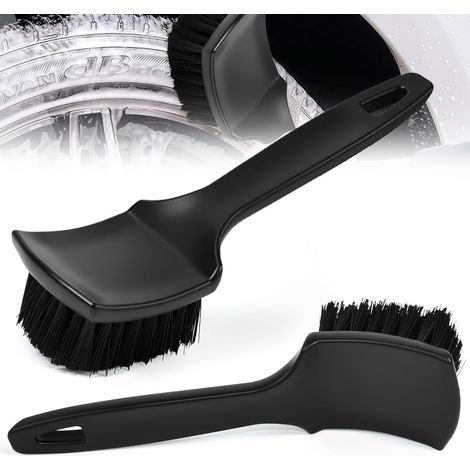 Lot de 2 Brosse de Nettoyage de Roue de Voiture Outil de Lavage de Brosse de Pneu de Voiture, avec Manche Antidérapant, Brosses d'entretien Jantes Pneus Voitures pour Voitures Moto Vélo SUV