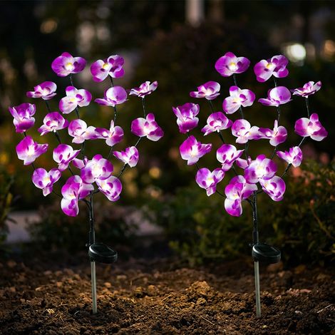 Lampade solari a innesto per esterni Luce da giardino a LED Luce solare da giardino fiore picchetto a terra, acciaio inox viola bianco nero, 1x LED bianco freddo, H 75 cm, set di 2