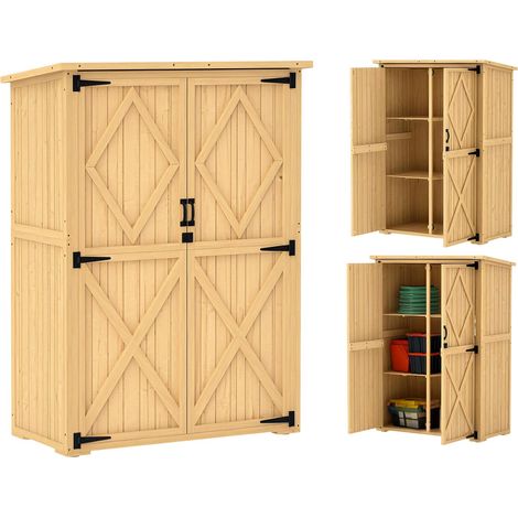 Abri de jardin en bois, toit en asphalte, double porte, bois d'épicéa, marron clair bois traité contre les insectes et la pourriture (1/5)