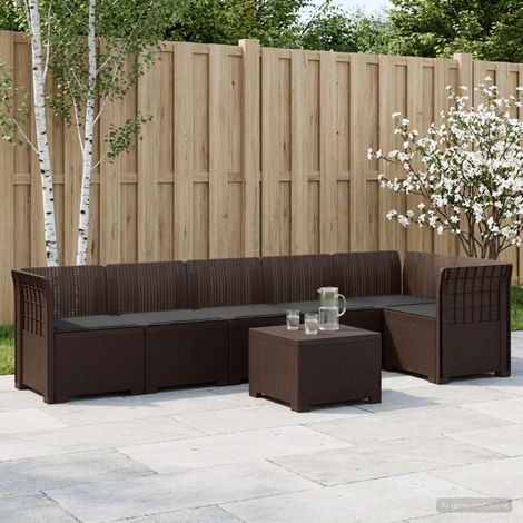 Canapé de Jardin Modulable 6 Places avec Table et Coussins Aspect Rotin PP Marron - PANGIVO (1/5)