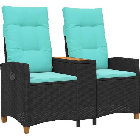 Banco reclinable con mesa Negro y Turquesa 126 x 65 x 112 cm vidaXL