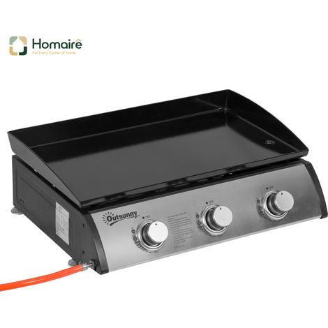 HOMAIRE Gasgrill 10000BTU/2,5 KW avec 3 brenneurs en acier inoxydable, détendeur de pression, tuyau de gaz, BBQ pour balcon et camping