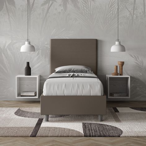 Letto singolo senza rete imbottito 80x190 similpelle cappuccino Focus (1/4)