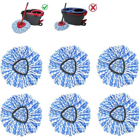 Compatible avec le système à simple torsion Easywring, pack de remplacement de tête de balai O-Ceda (pack de 6, bleu et blanc)
