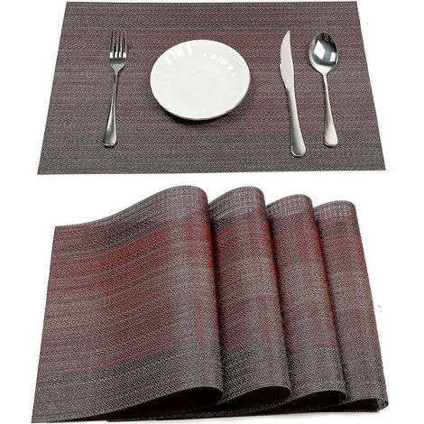 Waschbare Tischsets aus gewebtem Vinyl, rutschfest und hitzebeständig, leicht zu reinigen (6er-Set, rot)