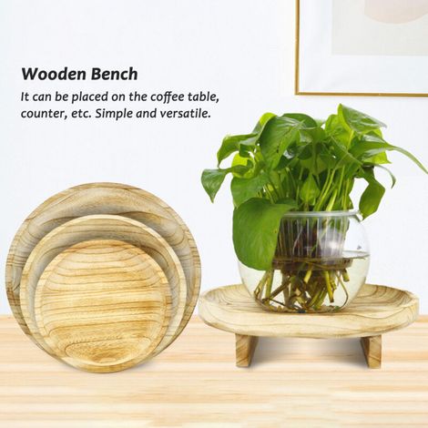 Tabouret de jardin rond en bois pour plantes - Tabouret rond en bois pour pots de fleurs - Support de plantes naturel pour décor maison et protection des sols - Dimensions D×H 20×7cm, 25×7cm, 30×7cm - (1/4)