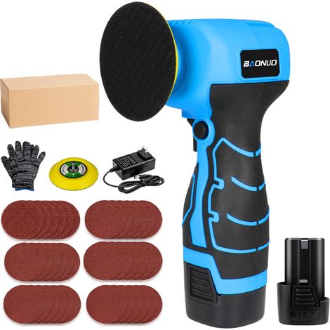 Lustreuse Polisseuse Sans Fil Portative - Kit Bleu 1 Batterie 1 Chargeur - Mini Polisseuse Voiture Multifonction pour Cirage, Dérouillage, Ponçage, Menuiserie - Polisseuse Lithium Portable (1/2)