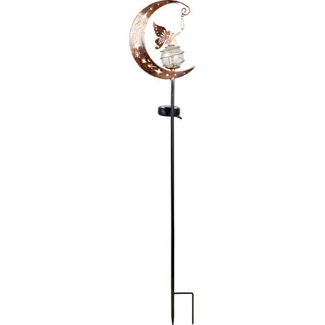 Lampe de cristal fée fleur lune solaire, fer décoratif de jardin Belle lumière au sol cristal fée, crépuscule sans fil à l'aube LED imperméable. (1/5)