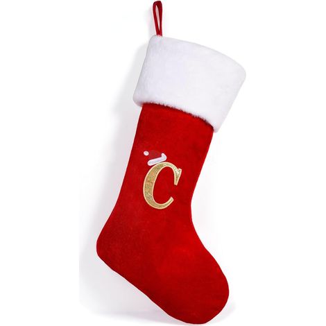 1 Bas de Noël, Peluche douce, Broderie initiale, Grande capacité 50,8 cm, Décoration cheminée (1/5)