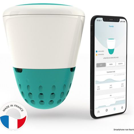 Analyseur d'eau connecté pour piscine au sel – 3 capteurs amovibles – Application iOS & Android – Analyse en temps réel – Ondilo