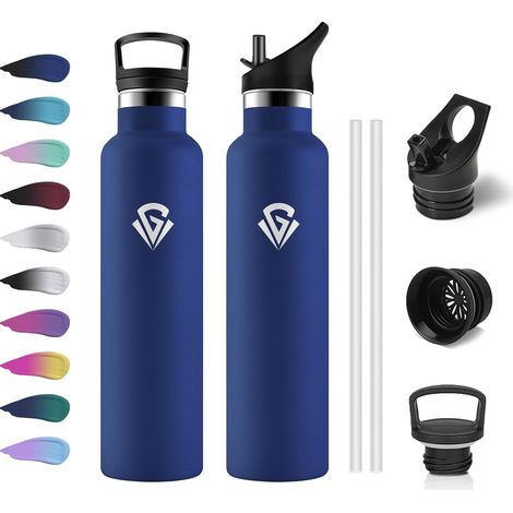 Gourde Inox 1L, Bouteille en Acier Inoxydable, Gourde Isotherme avec Paille, Anti-Fuite, sans BPA, Bouteille d'eau Isolée, Gourde pour Enfant, Adultes, École, Alpinisme, Extérieur (1/5)