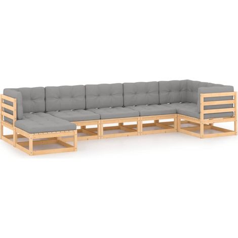 Maison Exclusive - Set Salotto Giardino 7 pz Cuscini Antracite Legno Massello Pino (1/5)
