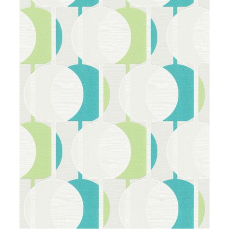 BRICOFLOR Papier Peint géométrique vert et bleu  Tapisserie intissée pour salle de bain, cuisine & plus  Papier Peint gros motif vintage (1/3)