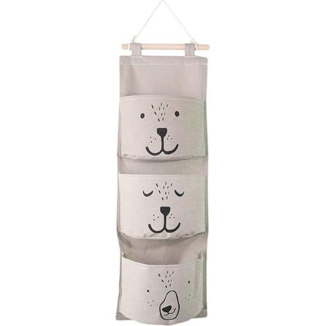 Tissu De Bande Dessinée Suspendus Sac De Rangement Mural Suspendu Organisateur Avec 3 Poches Pour Chambre D\\'Enfants, Chambre à Coucher, Salle De Bains, Gris-Fei Yu (1/3)