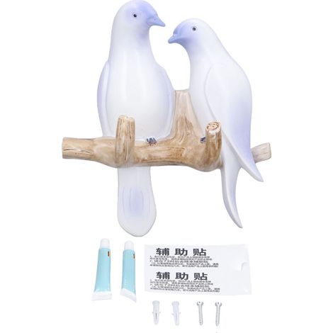 Portemanteau mural oiseaux sur branche résine imperméable style animal déco pour cuisine couleur violet clair