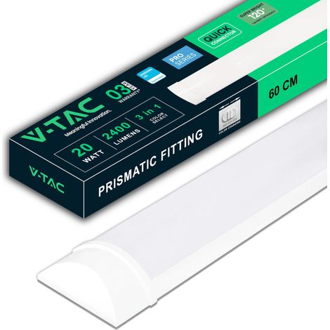 Réglette LED Linéaire 60 cm - CCT 3 en 1 - RÉGULATEUR LUMIÈRE CHAUDE, NEUTRE, FROIDE - 20W - Plafonnier Rectangulaire 2400 Lumen IP20 pour Plafond, Garage, Magasin (1/5)