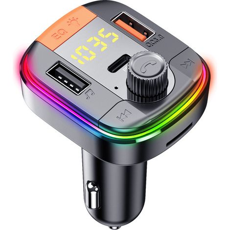 Car MP3 Bluetooth FM transmitter, Bluetooth player, seven-color ambient breathing light, QC3.0 fast charging PD version -- (1/3)