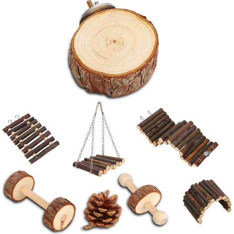 Ensemble de 8 jouets en bois en forme d'écureuil : balançoire, échelle et escalier amusants pour hamsters et petits animaux de compagnie. (1/5)