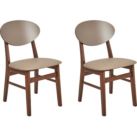 Lot de 2 Chaises de Salle à Manger Structure en Bois Foncé Assise en Similicuir Marron Clair Amery