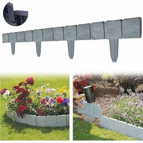 Gazon aspect pierre - Clôture de jardin flexible en plastique - Bordure de tonte - Palissade de jardin - Parfait comme Clôture décorative pour palissade (10 pièces/2.5 m)-Fei Yu