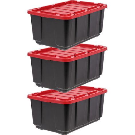 Iris Ohyama – Caisse de rangement plastique 100L – Lot de 3 – Dimensions P77.5 x L51.5 x H36 cm – Couvercle avec rainures pour empilage sécurisé