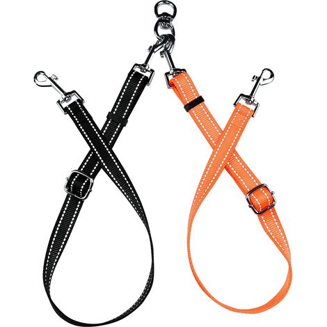 1 double laisse pour chien, séparateur réglable 40-70cm, nylon résistant, mousqueton rotatif 360°, bandes réfléchissantes, petits et grands chiens