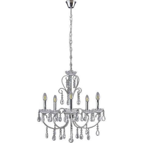 [NEUWERTIG] B-Ware Lucande Kronleuchter Solveig 5-flammig LED Hängelampe dimmbar chrom Ø60cm Licht (1/2)