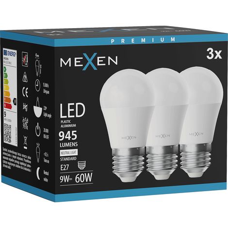 Mexen Nova 3x Ampoule LED E27, G45, 9W, Neutre - 4000K, 945 lm - L101-E27-0940-01x03 (1/3)