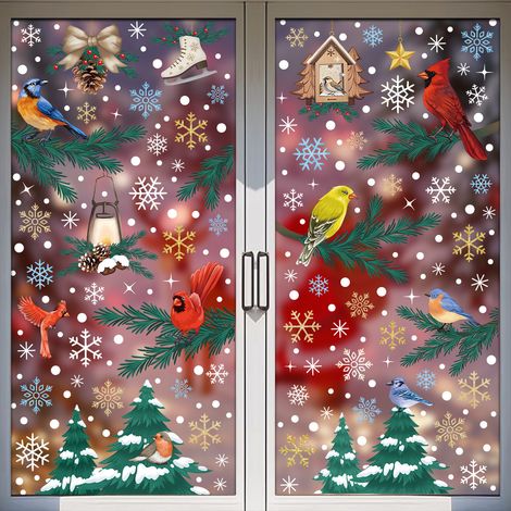 Nouveaux autocollants muraux créatifs Père Noël, flocons de neige et oiseaux, décoration murale de Noël, film statique, autocollant pour fenêtre, autocollant pour verre - [Huit combinaisons] 562-569 -