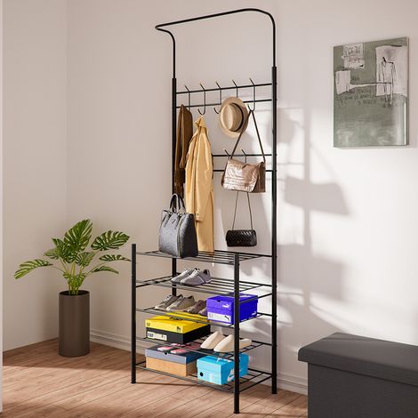 Stand Appendiabiti da Ingresso Struttura Metallo 9 Ganci con scarpiera 5 Ripiani (1/5)