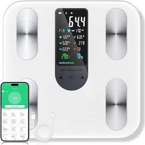 Digital Bathroom Scales, High-Precision Bluetooth Connected Scales with Large Screen 22 Measurements (Heart Rate, BMI, Muscle, Water) (1/5)