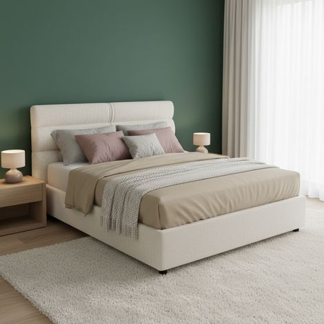 Cama de plaza y media Briosco, colchón incluido, desenfundable, Made in Italy, con cajón, beige (1/5)
