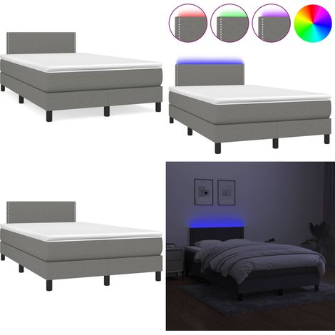 Sommier à lattes de lit matelas LED gris foncé 120x190 cm tissu - Sommier Tapissier - Lit Avec Led - Matelas À Ressorts Ensachés - Tête De Lit Ajustable - Éclairage LED - Home & Living (1/5)
