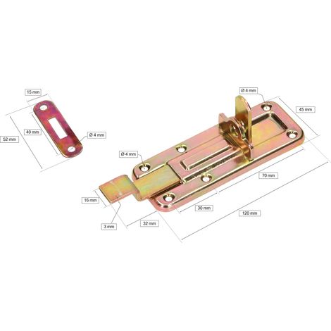 Verrou coudé 120 mm avec gâche pour portes galvanisée jaune universel (1/5)