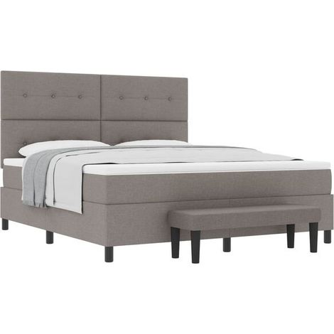 Matelas à ressorts avec tête de lit, gris-brun, 180 x 200 cm, recouvert de tissu. (1/5)