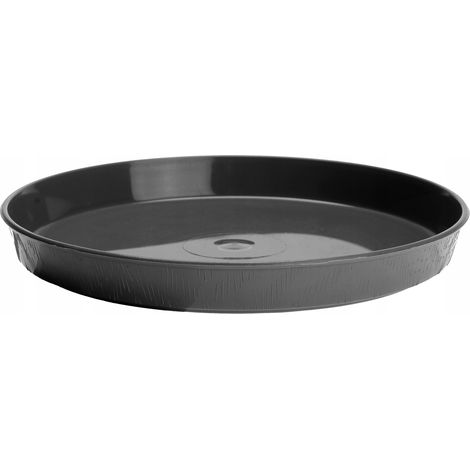 Support plastique rond effet bois pour pot de fleurs 19 cm taille 2 graphite