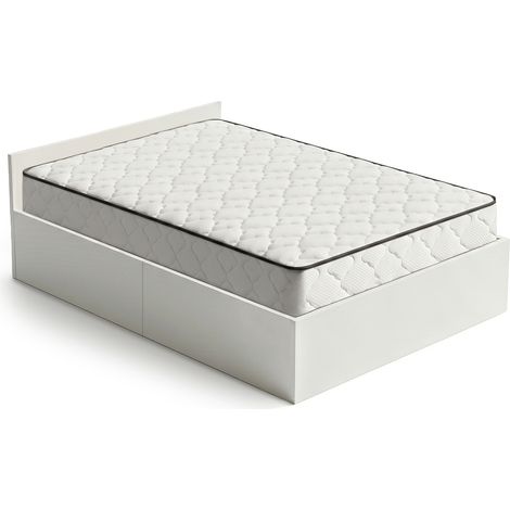Bett mit Bettkasten 120x200 cm Metalllattenrost aufklappbar und Federkernmatratze Weiß (1/5)