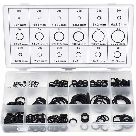 225PCS 18 Tailles Kit Joint Torique Assortiment en Caoutchouc, 3mm-22mm Joint d'Étanchéité Joints Toriques Universel Assortiment, Réparation de Véhicule Climatisation Robinetterie (1/5)