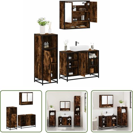vidaXL 3-tlg. Badmöbel-Set Räuchereiche Holzwerkstoff (1/5)