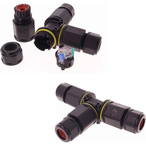 2 Connettori Veloce IP68 Forma T 3 Posti per Cavo Elettrico 6 12mm 125x80x30mm