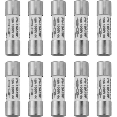 Lot de 10 fusibles antidéflagrants 1000 V CC pour panneaux photovoltaïques solaires - Argent - 15 A (1/5)