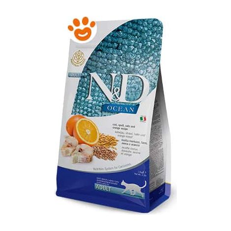 Farmina Cat N&D Ocean Ancestral Grain Adult Merluzzo, Farro, Avena e Arancia - Farmina Cat N&D Ocean Ancestral Grain Adult Merluzzo, Farro, Avena e Arancia - Sacco Da 5 Kg