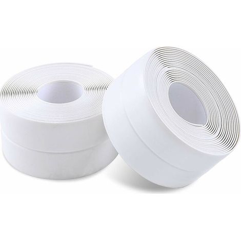 2 Rolls Waterproof Self Adhesive Sealing Tape, Adhesive Sealing Tape for Wall, Shower, Toilet, Kitchen, Bathroom (White) (1/5)