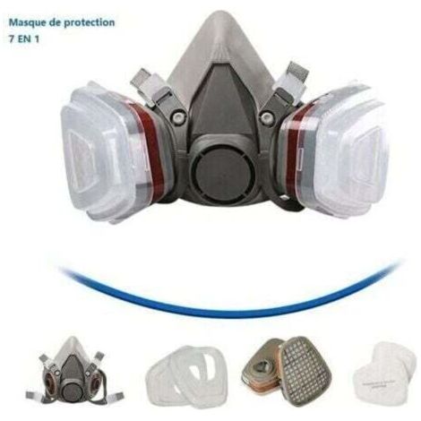 Masque de protection 7 en 1, masque de peinture, réutilisable, avec filtre anti-poussière, masque respiratoire à gaz avec filtre spray, peinture, travaux, produits chimiques, bricolage (1/3)
