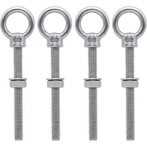 4 pièces boulons à œil M10 œillets de levage à anneau fileté métrique, vis à œil soudées en acier inoxydable pour la fixation et la suspension, M10 x 100 mm (1/4)