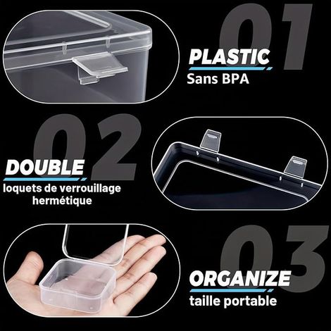 Petite Boite de Rangement Plastique Transparente Perles avec Grande pour Ranger Bibelots Vis Boucles D'oreilles Graines Potagères (1/4)